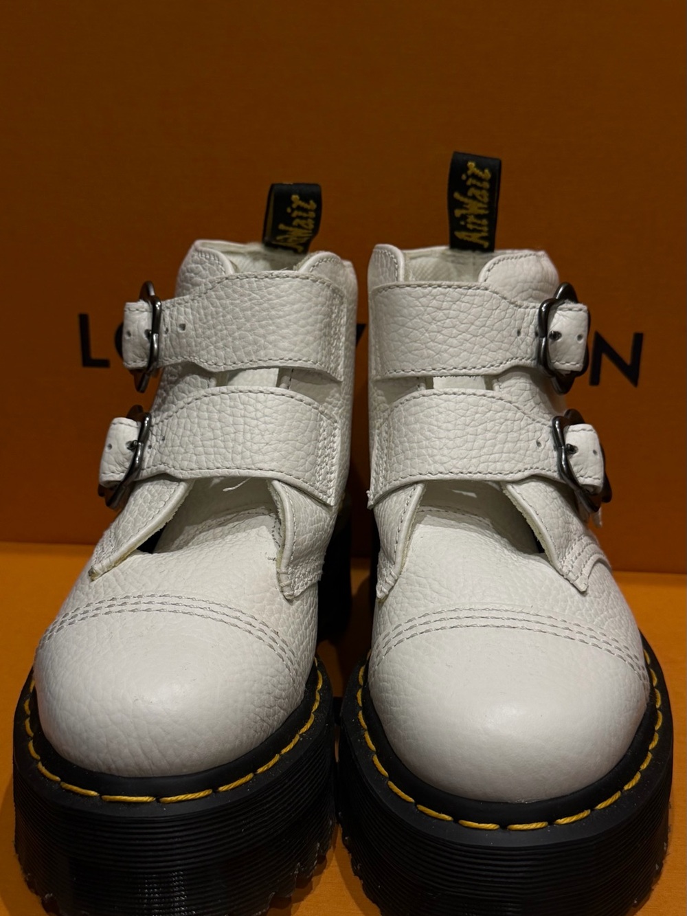 Dr. Martens White Double-Buckle Kids Leather Boots